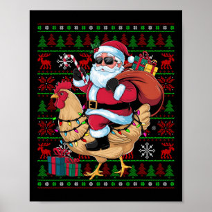 Ugly Julafton Ljus Funny Santa Riding Chicken Bird Poster