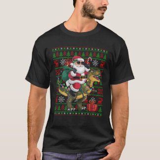 Ugly Julafton Ljus Funny Santa Riding Dinosaur T R Shirt