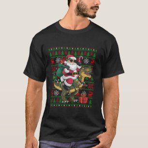 Ugly Julafton Ljus Funny Santa Riding Dinosaur T R Shirt