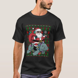 Ugly Julafton Ljus Funny Santa Riding Manatee Kris T Shirt