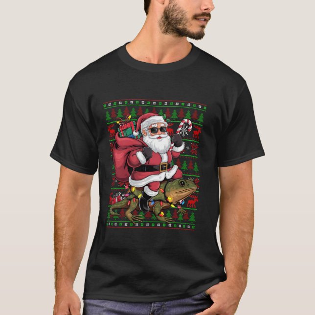 Ugly Julafton Ljus Funny Santa Riding Nyt Jul T Shirt (Framsida)