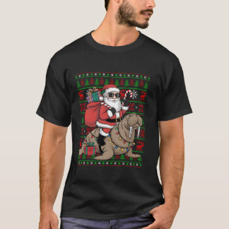 Ugly Julafton Ljus Funny Santa Riding Walrus Chris T Shirt