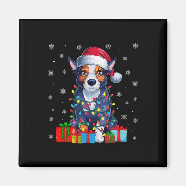 Ugly Julafton Ljus Santa Hat Australian Cattle Hun Magnet (Framsidan)