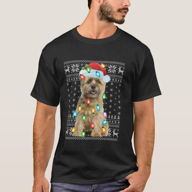 Ugly Julafton Ljus Santa Hat Cairn Terrier Hund Ch T Shirt (Framsida)
