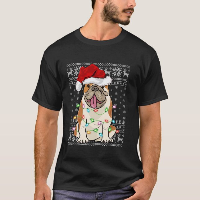 Ugly Julafton Ljus Santa Hat English Bulldog Chris T Shirt (Framsida)