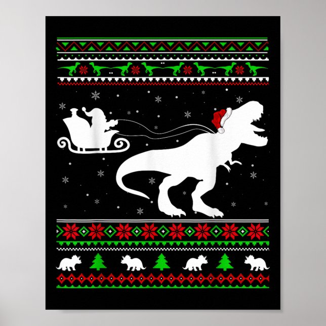 Ugly Julafton Santa Sleigh Riding Dinosaur T-rex C Poster (Framsidan)