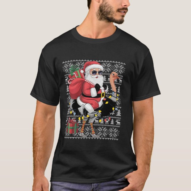 Ugly Julafton Stil Santa Riding Ostrich Bird Chris T Shirt (Framsida)
