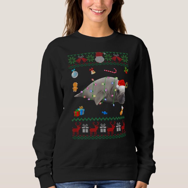 Ugly Julafton Sweater Animals Ljus jul Manatee T Shirt (Framsida)