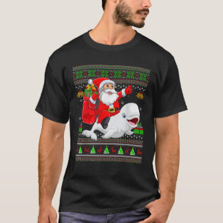 Ugly Julafton Sweater Funny Santa Riding Beluga Wh T Shirt