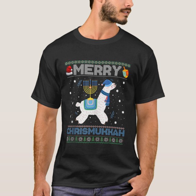 Ugly Julafton Sweater Merry Chrismukah Cute Llama  T Shirt (Framsida)