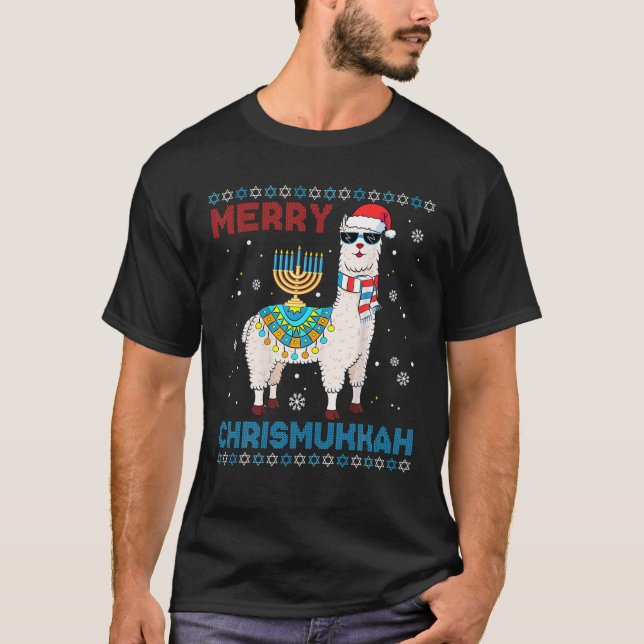 Ugly Julafton Sweater Merry Chrismukah Cute Llama  T Shirt (Framsida)