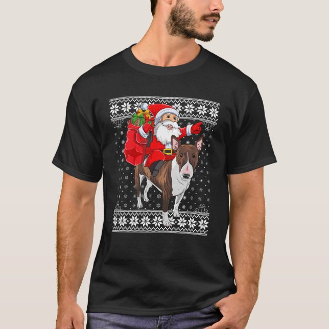 Ugly Julafton Sweater Santa Riding Bull Terrier Hu T Shirt (Framsida)
