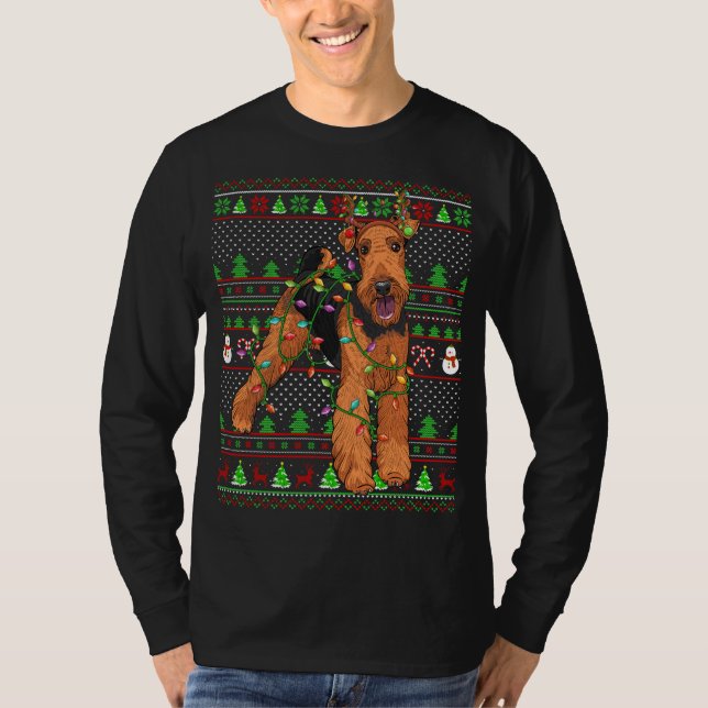 Ugly Julafton Sweater Stil Funny Airedale Terrier  T Shirt (Framsida)