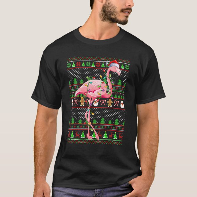 Ugly Julafton Sweater Stil Lighting Flamingo Bird  T Shirt (Framsida)
