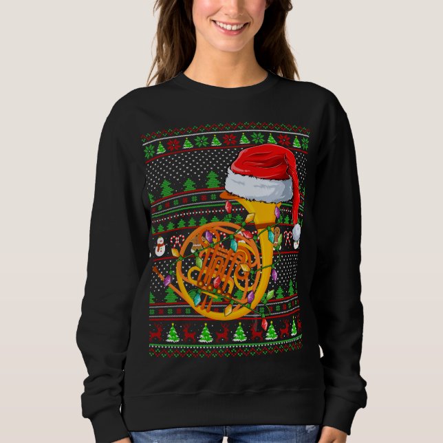 Ugly Julafton Sweater Stil Lighting Fransk Horn Ch T Shirt (Framsida)