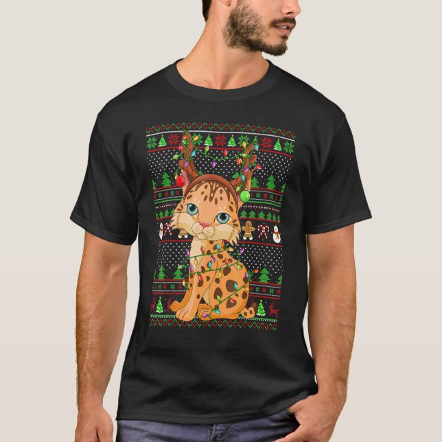 Ugly Julafton Sweater Stil Lighting Lynx jul T Shirt (Framsida)