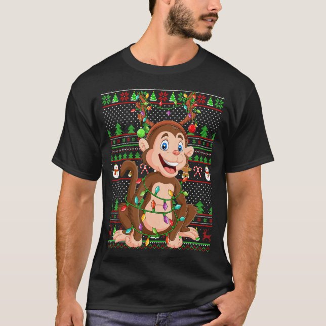 Ugly Julafton Sweater Stil Lighting Monkey-julen T Shirt (Framsida)