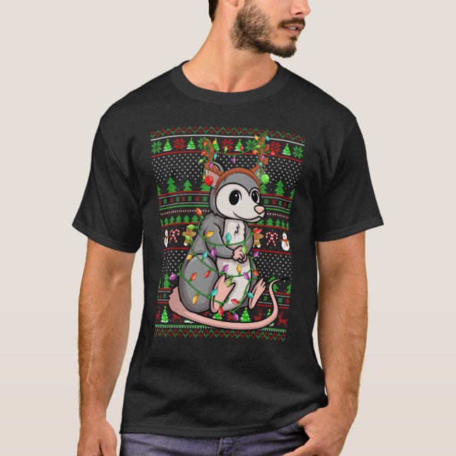 Ugly Julafton Sweater Stil Lighting Opossum jul T Shirt (Framsida)