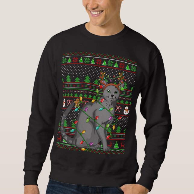 Ugly Julafton Sweater Stil Lighting Russian Blue C Lång Ärmad Tröja (Framsida)