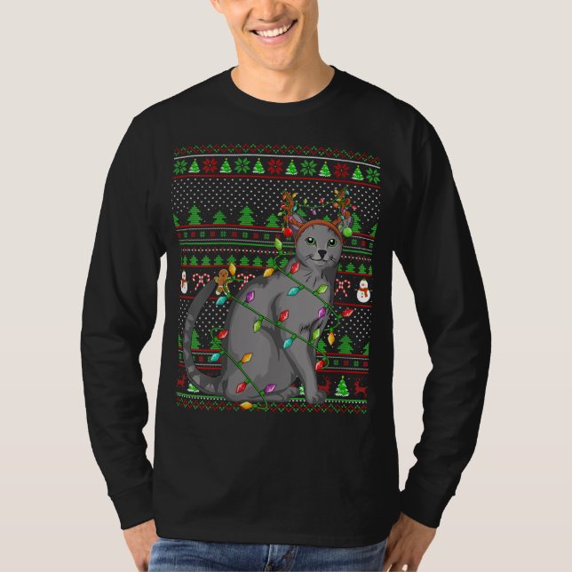 Ugly Julafton Sweater Stil Lighting Russian Blue C T Shirt (Framsida)