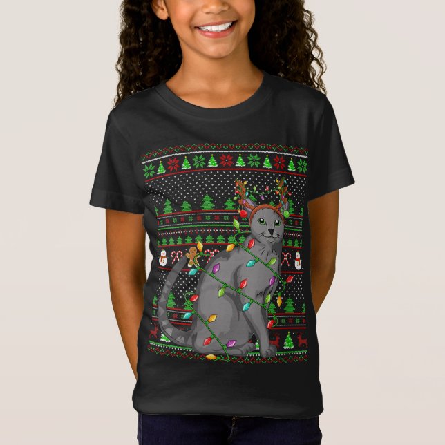 Ugly Julafton Sweater Stil Lighting Russian Blue C T Shirt (Framsida)
