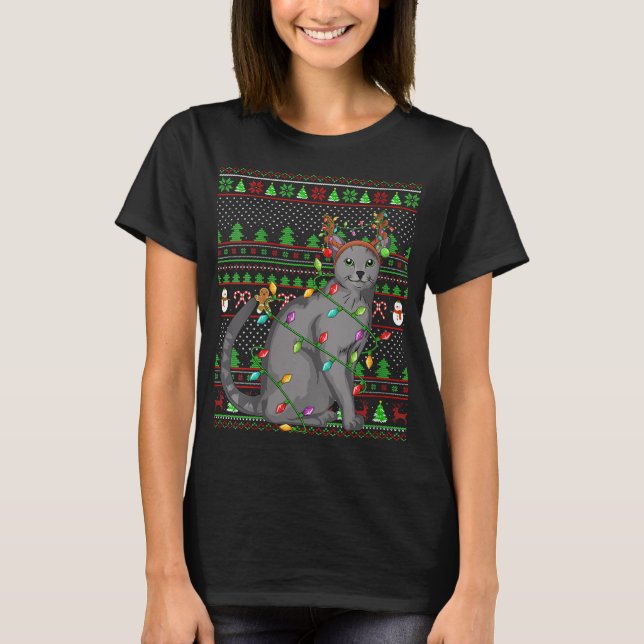 Ugly Julafton Sweater Stil Lighting Russian Blue C T Shirt (Framsida)