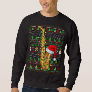 Ugly Julafton Sweater Stil Lighting Saxophone Chri Lång Ärmad Tröja