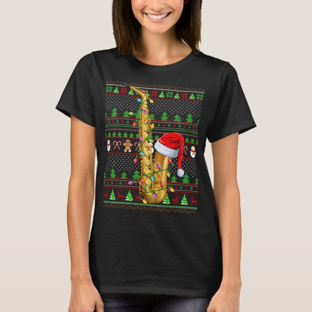 Ugly Julafton Sweater Stil Lighting Saxophone Chri T Shirt (Framsida)
