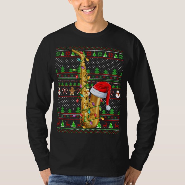 Ugly Julafton Sweater Stil Lighting Saxophone Chri T Shirt (Framsida)