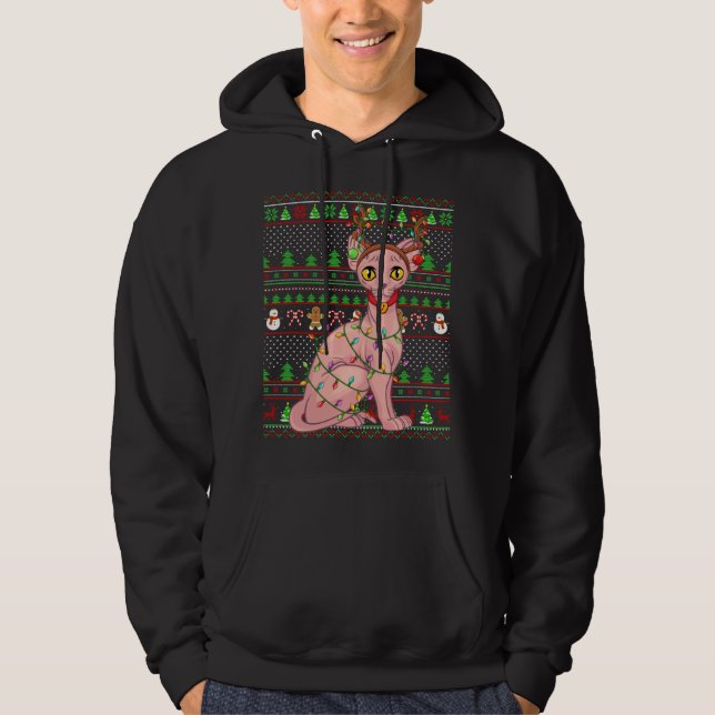 Ugly Julafton Sweater Stil Lighting Sphynx Cat Kri Hoodie (Framsida)