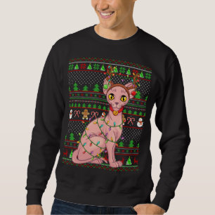 Ugly Julafton Sweater Stil Lighting Sphynx Cat Kri Lång Ärmad Tröja