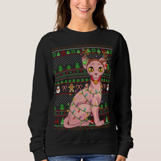 Ugly Julafton Sweater Stil Lighting Sphynx Cat Kri T Shirt (Framsida)