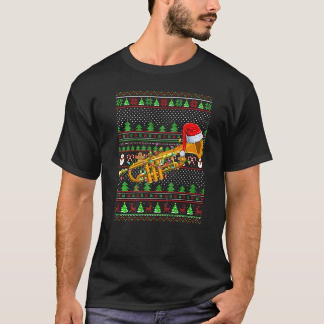 Ugly Julafton Sweater Stil Lighting Trumpet jul T Shirt (Framsida)