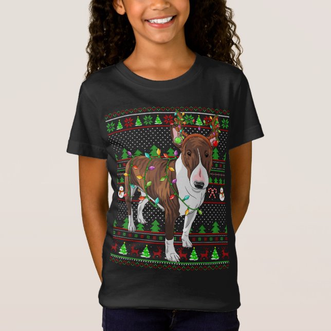 Ugly Julafton Sweater Stil Ljus Bull Terrier Hund  T Shirt (Framsida)
