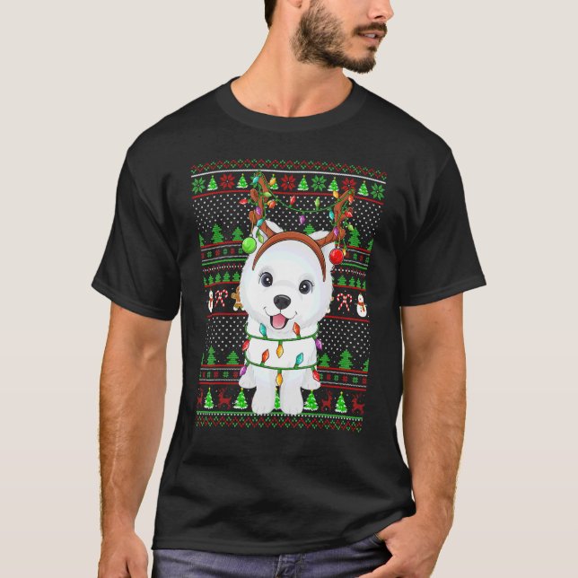 Ugly Julafton Sweater Stil Ljus Samoyed Hund Chris T Shirt (Framsida)