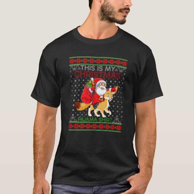 Ugly Julafton Sweater Stil Santa Riding Fennec Fox T Shirt (Framsida)