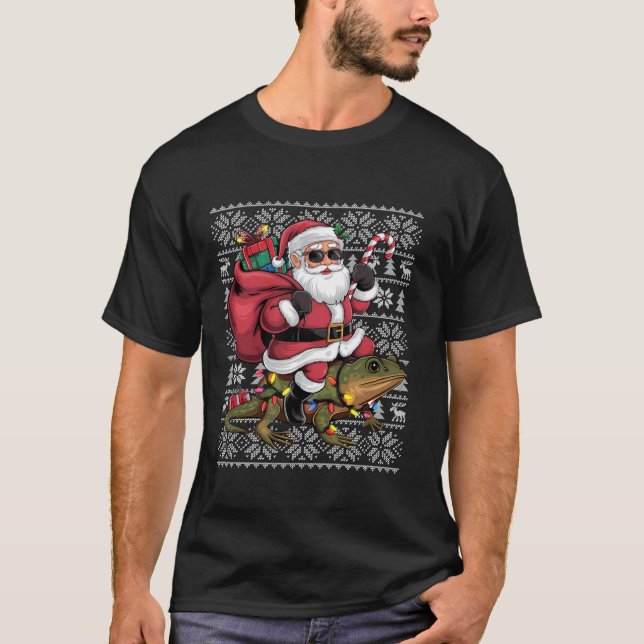 Ugly Julafton Sweater Stil Santa Riding Newt Chris T Shirt (Framsida)