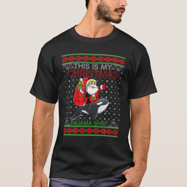 Ugly Julafton Sweater Stil Santa Riding Orca Chris T Shirt (Framsida)