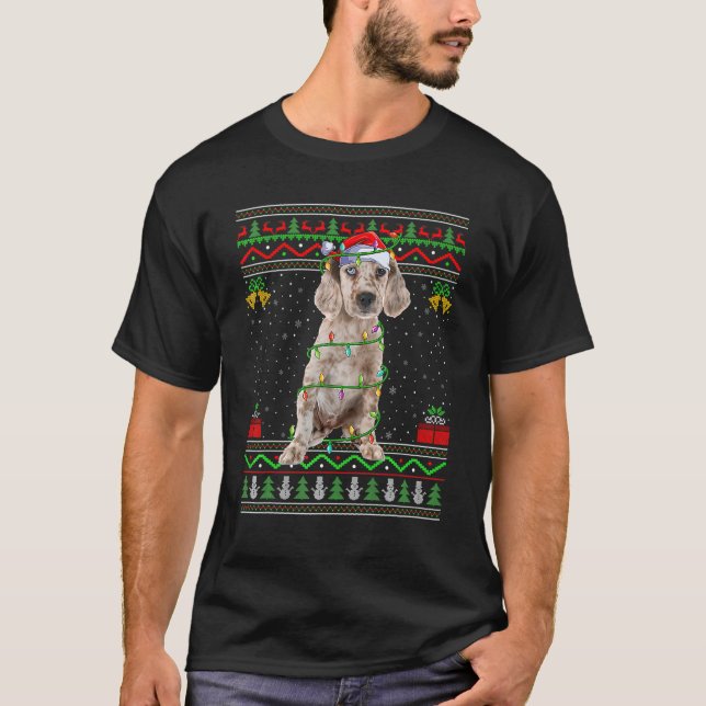 Ugly Julafton Sweater Stil Santa Setter Hund C T Shirt (Framsida)