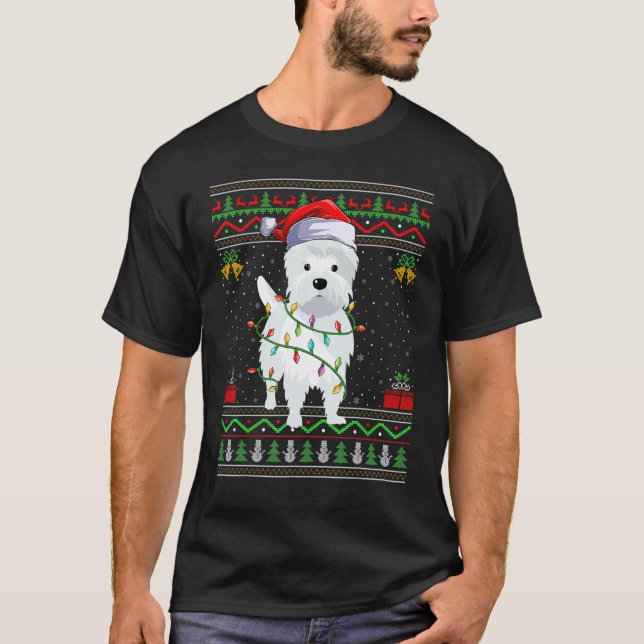 Ugly Julafton Sweater Stil Santa Westie Hund jul T Shirt (Framsida)