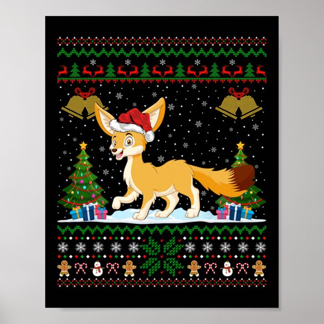 Ugly Julafton Träd Ljus Santa Hat Fennec Fox Chris Poster (Framsidan)