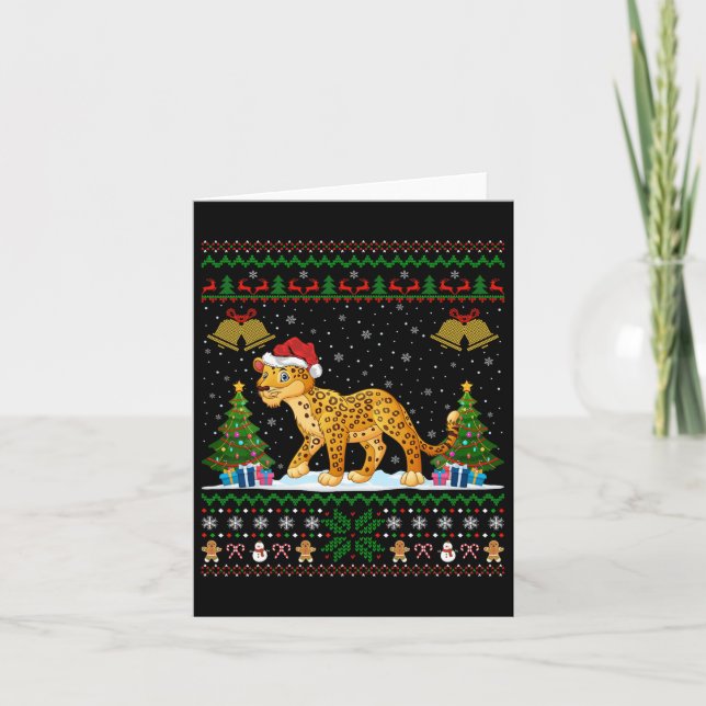 Ugly Julafton Träd Ljus Santa Hat Leopard jul Kort (Framsida)