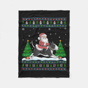 Ugly Julafton Träd Santa Riding Råtta Terrier Hund Fleecefilt