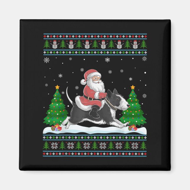 Ugly Julafton Träd Santa Riding Råtta Terrier Hund Magnet (Framsidan)