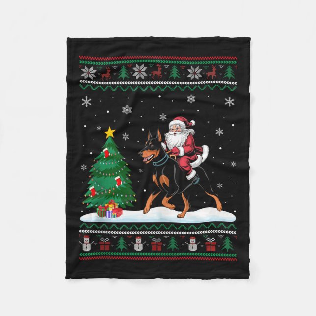 Ugly Julgran Light Santa Riding Doberman Pi Fleecefilt (Framsidan)