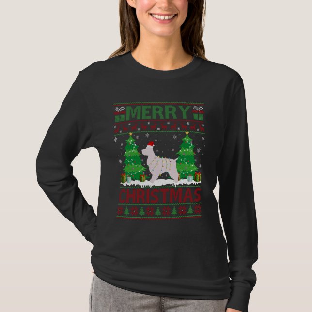 Ugly Julgran Lighting Cocker Spain Hund Ug T Shirt (Framsida)