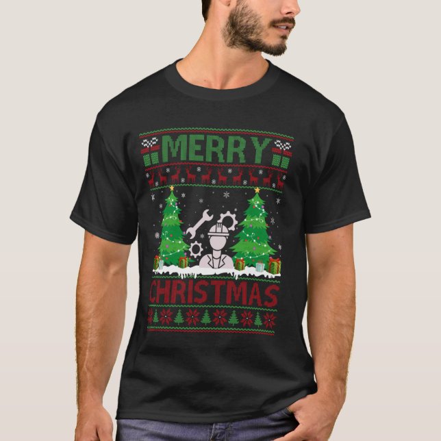 Ugly Julgran Lighting Mechanical Ingenjör U T Shirt (Framsida)