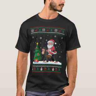 Ugly Julgran Ljus Julafton Santa Riding Ape T Shirt