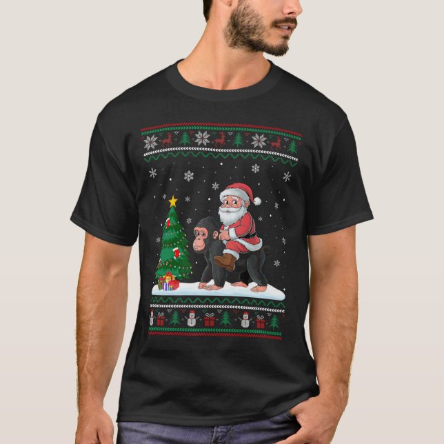 Ugly Julgran Ljus Julafton Santa Riding Ape T Shirt (Framsida)