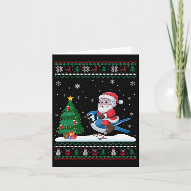 Ugly Julgran Ljus Julafton Santa Riding Blue Kort (Framsida)